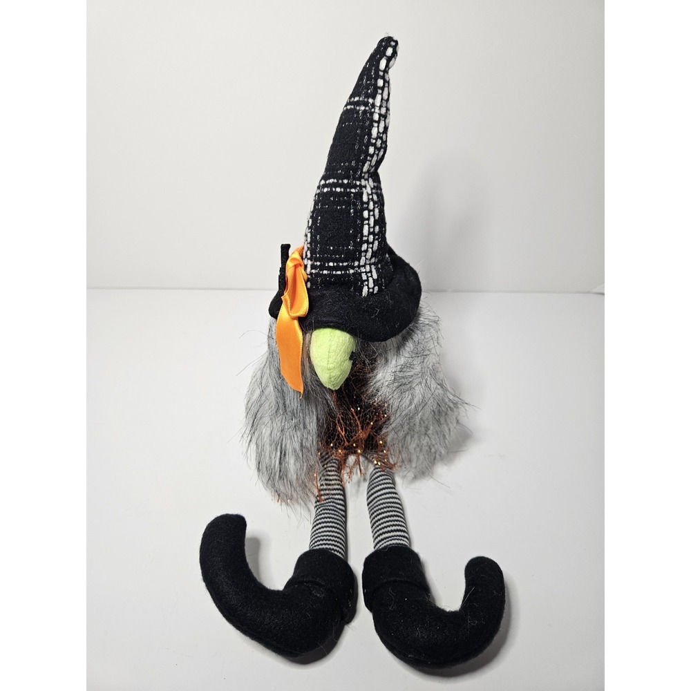 Holiday Living Witch Gnome Shelf Sitter Plush Plaid Hat Striped Legs Halloween